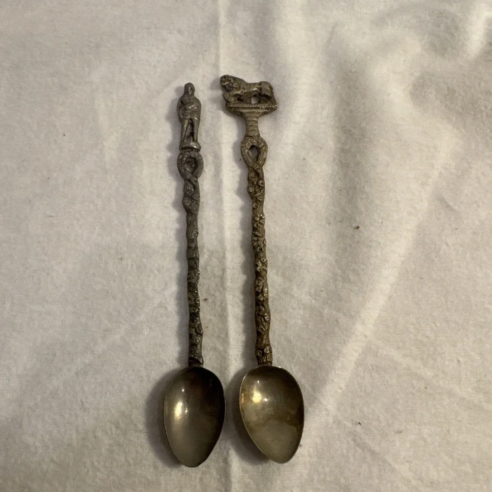 Italy Silverplate Souvenir Spoons Pair Set of 2 Ornate Handles Collectible